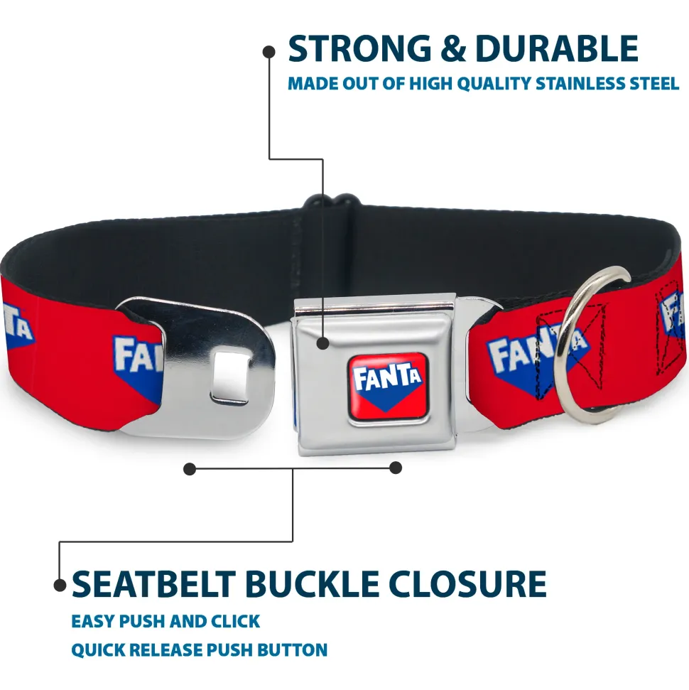 FANTA Logo Full Color Strawberry Red/Blue/White Seatbelt Buckle Collar - FANTA Logo Strawberry Red/Blue/White
