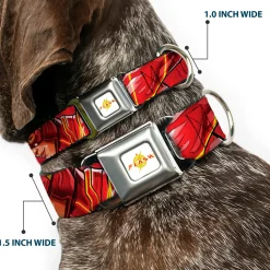 Flash 2023 Title Logo Full Color White/Yellow/Red Seatbelt Buckle Collar - The Flash 2023 2-Poses Close-Up Reds