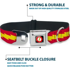 Flash Logo Black Seatbelt Buckle Collar - The Flash Bolt Stripe Red/Yellow