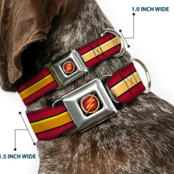 Flash Logo3 Black/Gold/Red Seatbelt Buckle Collar - The Flash Stripe Burgundy/Gold