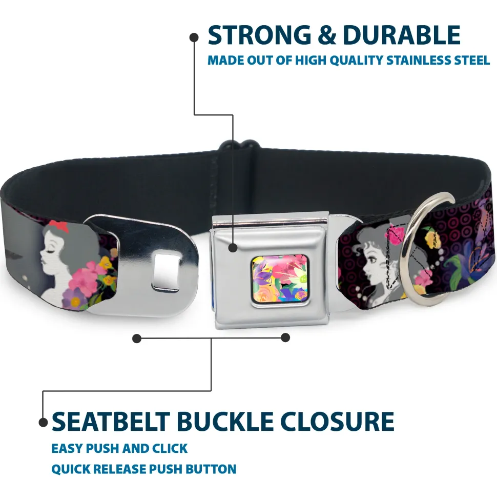 Floral Collage Full Color Multi Pastel Seatbelt Buckle Collar - Princess Silhouettes Dots Black/Purple/Gray/Multi Color