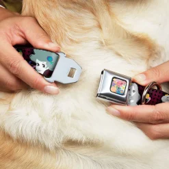 Floral Collage Full Color Multi Pastel Seatbelt Buckle Collar - Princess Silhouettes Dots Black/Purple/Gray/Multi Color