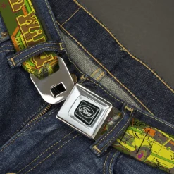 Ford Emblem Seatbelt Belt - Vintage Ford MAVERICK-RUN WILD BE A MAVERICK Greens/Yellows Webbing