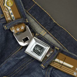 Ford Emblem Seatbelt Belt - Vintage Ford FORD F-100-TONS OF FUN Tans/Navy Webbing