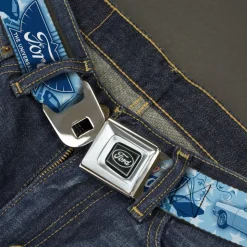 Ford Emblem Seatbelt Belt - Vintage Ford Logo/1967 Galaxie 500/Stars Blues Webbing