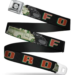 Ford F-100 Logo Full Color Black Grays Seatbelt Belt - FORD/Classic Ford Trucks Vertical Stripe Black/Grays/Green/Red Webbing