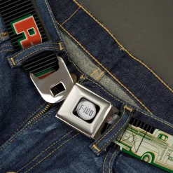 Ford F-100 Logo Full Color Black Grays Seatbelt Belt - FORD/Classic Ford Trucks Vertical Stripe Black/Grays/Green/Red Webbing