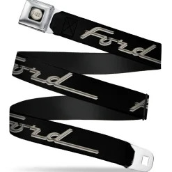 Ford F-100 Logo Full Color Black Tans Seatbelt Belt - FORD F-100 Script Black/Tan-Gray Webbing