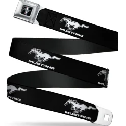Ford Mustang Emblem Seatbelt Belt - Ford Mustang Black/White Logo REPEAT Webbing