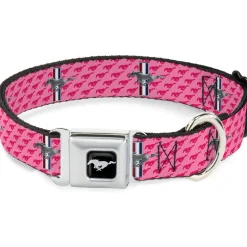 Ford Mustang Emblem Seatbelt Buckle Collar - Ford Mustang w/Bars w/Text PINK LOGO REPEAT