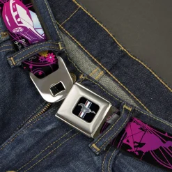 Ford Mustang Emblem Seatbelt Belt - Mustang Silhouette/PONY GIRL/Flowers Black/Fuchsias Webbing
