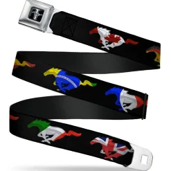 Ford Mustang Emblem Seatbelt Belt - Mustang Silhouette Black/International Flags Webbing
