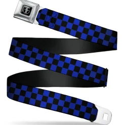 Ford Mustang Emblem Seatbelt Belt - Checker Black/Blue Webbing