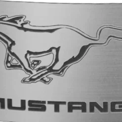 Ford Mustang w/Text Rock Star Buckle - Brushed Silver/Black