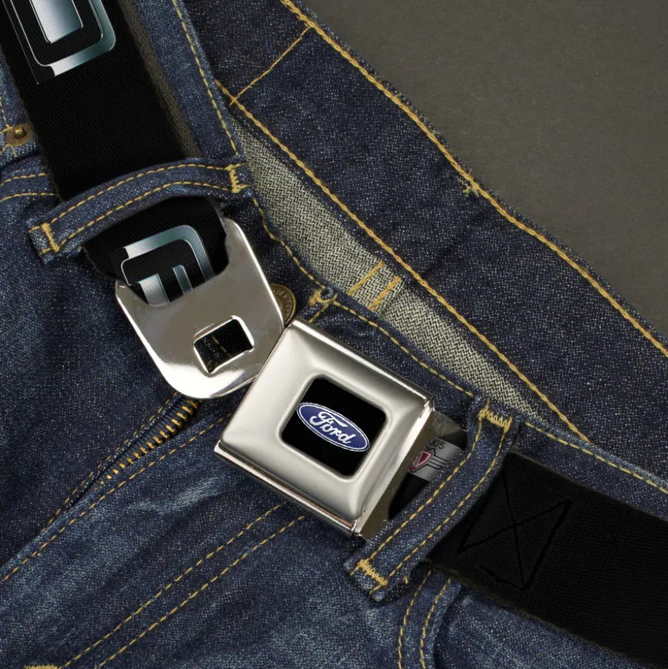 Ford Oval Full Color Black Blue Seatbelt Belt - F-150 Emblem Black/Silver-Fade Webbing