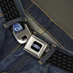 Ford Oval Full Color Black Blue Seatbelt Belt - Ford Oval REPEAT w/Text Webbing
