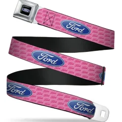 Ford Oval Full Color Black Blue Seatbelt Belt - Ford Oval w/Text PINK REPEAT Webbing