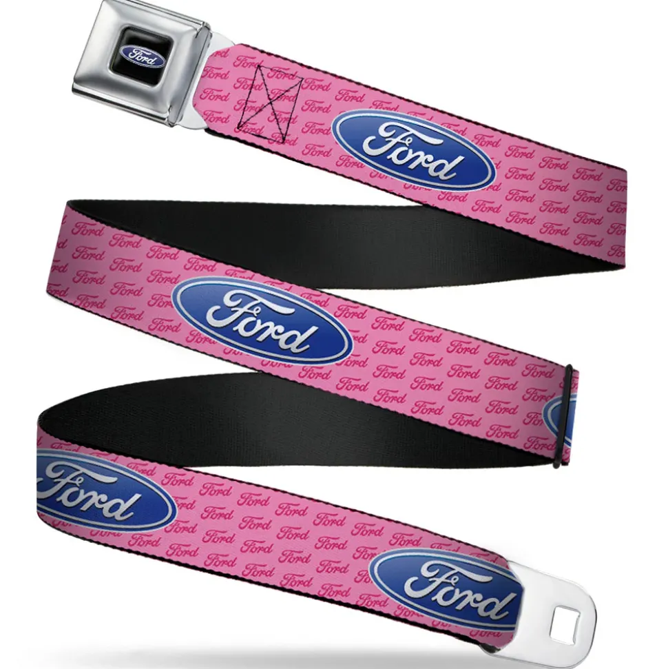 Ford Oval Full Color Black Blue Seatbelt Belt - Ford Oval w/Text PINK REPEAT Webbing
