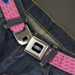 Ford Oval Full Color Black Blue Seatbelt Belt - Ford Oval w/Text PINK REPEAT Webbing