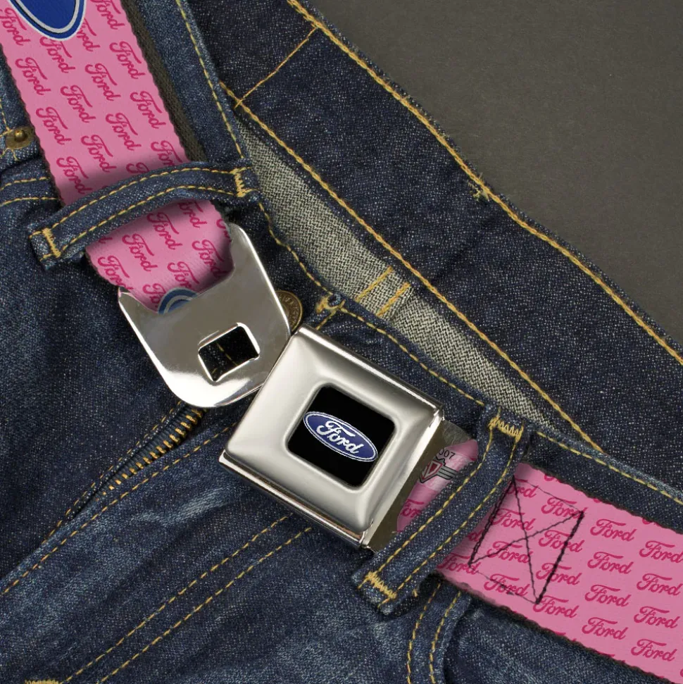 Ford Oval Full Color Black Blue Seatbelt Belt - Ford Oval w/Text PINK REPEAT Webbing