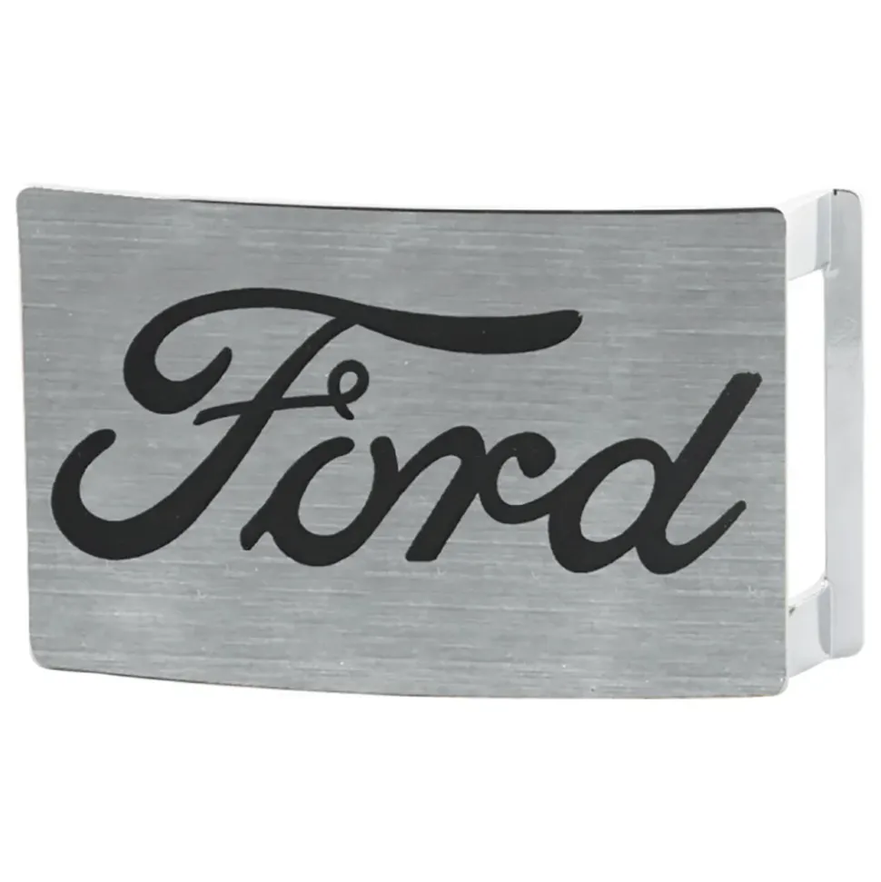 Ford Script Rock Star Buckle - Brushed Silver Black