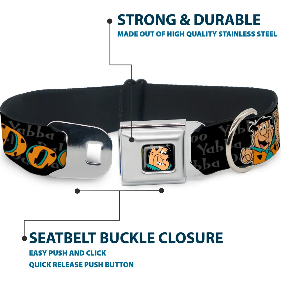 Fred Face Full Color Black Seatbelt Buckle Collar - Fred Face/Pose YABBA DABBA DOO Black/Gray/Orange