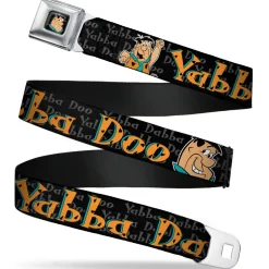 Fred Face Full Color Black Seatbelt Belt - Fred Face/Pose YABBA DABBA DOO Black/Gray/Orange Webbing