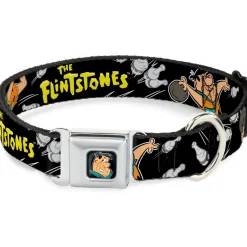 Fred Face Full Color Black Seatbelt Buckle Collar - Dog Collar FSE-Fred Face Full Color Black - THE FLINTSTONES Fred Bowling Poses/Bowling Pins Black
