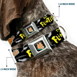 Fred Face Full Color Black Seatbelt Buckle Collar - Dog Collar FSE-Fred Face Full Color Black - THE FLINTSTONES Fred Bowling Poses/Bowling Pins Black
