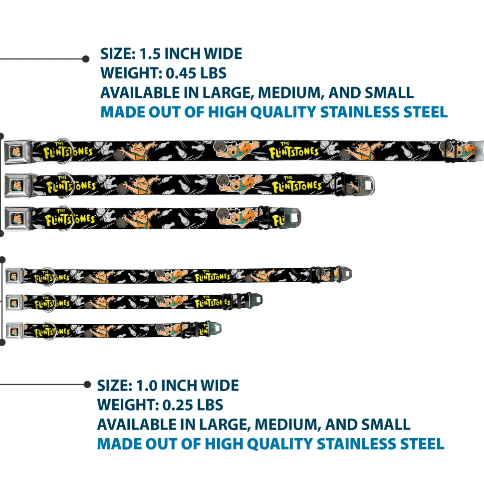 Fred Face Full Color Black Seatbelt Buckle Collar - Dog Collar FSE-Fred Face Full Color Black - THE FLINTSTONES Fred Bowling Poses/Bowling Pins Black