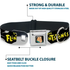 Fred Face Full Color Black Seatbelt Buckle Collar - Dog Collar FSE-Fred Face Full Color Black - THE FLINTSTONES Fred Bowling Poses/Bowling Pins Black