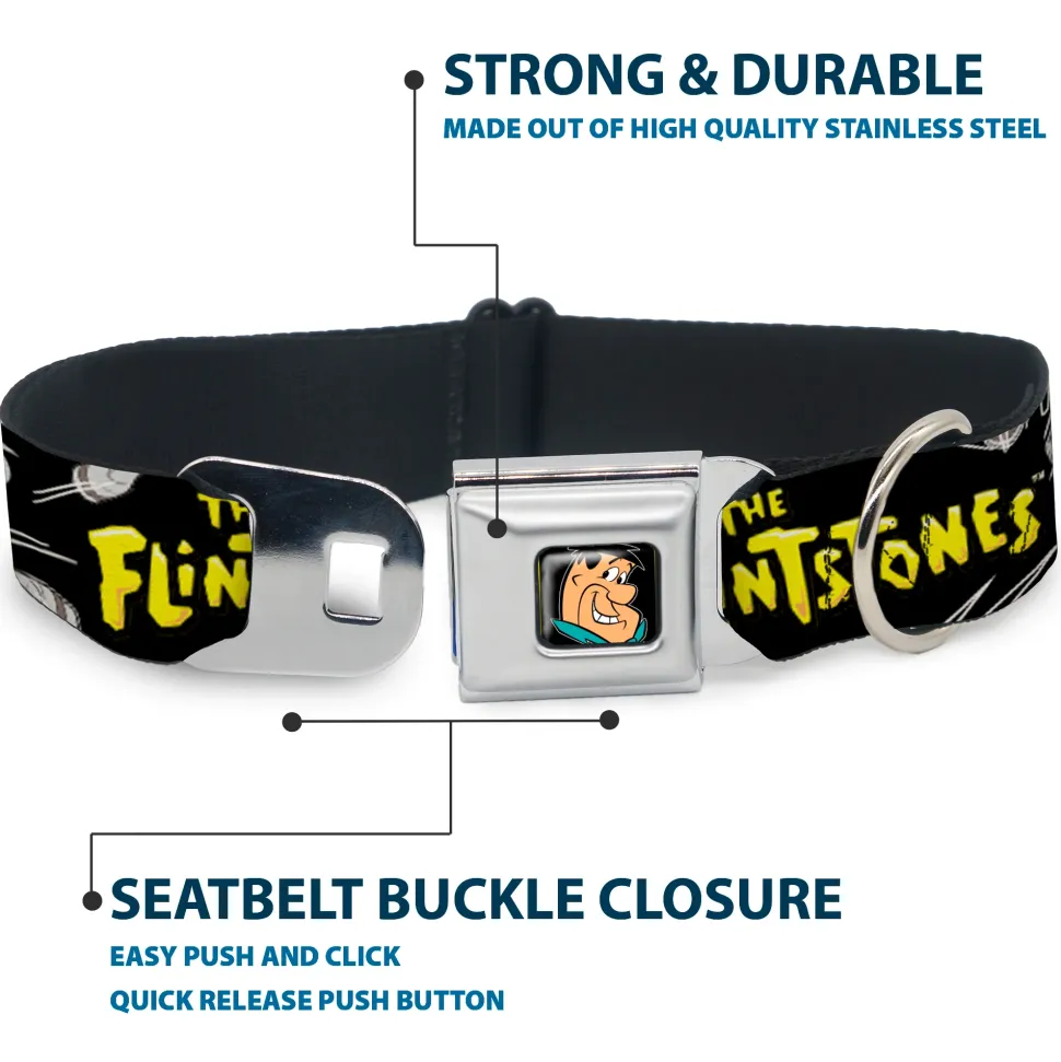 Fred Face Full Color Black Seatbelt Buckle Collar - Dog Collar FSE-Fred Face Full Color Black - THE FLINTSTONES Fred Bowling Poses/Bowling Pins Black