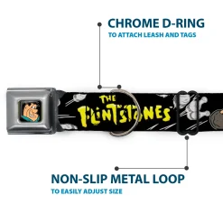 Fred Face Full Color Black Seatbelt Buckle Collar - Dog Collar FSE-Fred Face Full Color Black - THE FLINTSTONES Fred Bowling Poses/Bowling Pins Black