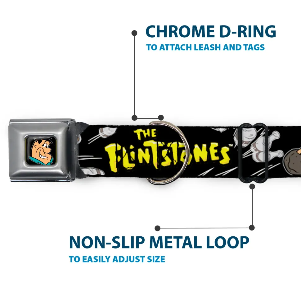 Fred Face Full Color Black Seatbelt Buckle Collar - Dog Collar FSE-Fred Face Full Color Black - THE FLINTSTONES Fred Bowling Poses/Bowling Pins Black