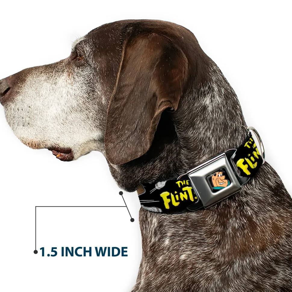 Fred Face Full Color Black Seatbelt Buckle Collar - Dog Collar FSE-Fred Face Full Color Black - THE FLINTSTONES Fred Bowling Poses/Bowling Pins Black