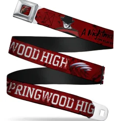 Freddy's Blade Hand Full Color Black/Blood Splatter Seatbelt Belt - A NIGHTMARE ON ELM STREET/SPRINGWOOD Freddy Pose Black/Red/White Webbing