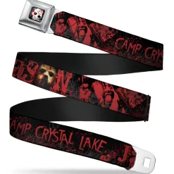 FRIDAY THE 13th/Jason Mask 5 Full Color Splatter Black/White/Red Seatbelt Belt - JASON Mask6/CAMP CRYSTAL LAKE/Hand Prints Blood Splatter Black/Reds/Gray Webbing