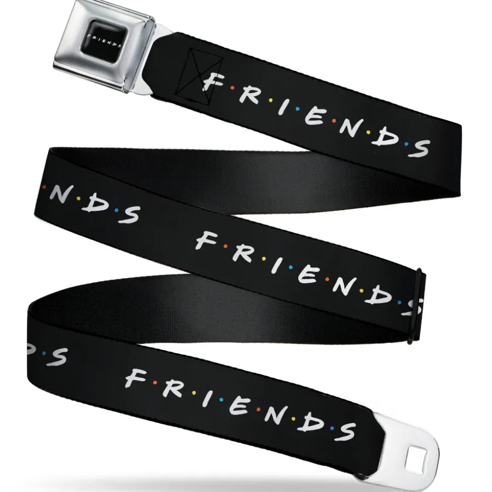 FRIENDS Logo Full Color Black/White/Multi Color Seatbelt Belt - FRIENDS Logo Black/White/Multi Color Webbing