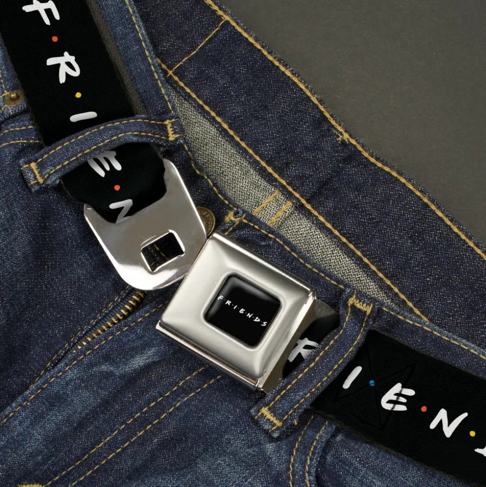 FRIENDS Logo Full Color Black/White/Multi Color Seatbelt Belt - FRIENDS Logo Black/White/Multi Color Webbing