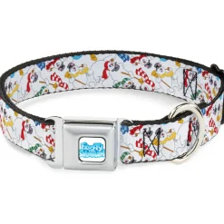 FROSTY THE SNOWMAN Logo Full Color White/Blues Seatbelt Buckle Collar - Frosty the Snowman Pose Scattered White