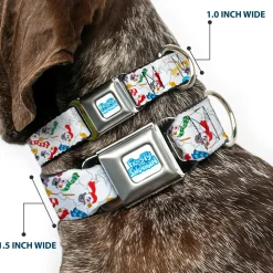 FROSTY THE SNOWMAN Logo Full Color White/Blues Seatbelt Buckle Collar - Frosty the Snowman Pose Scattered White