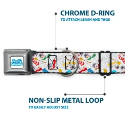 FROSTY THE SNOWMAN Logo Full Color White/Blues Seatbelt Buckle Collar - Frosty the Snowman Pose Scattered White