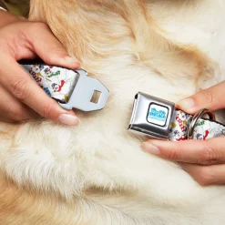 FROSTY THE SNOWMAN Logo Full Color White/Blues Seatbelt Buckle Collar - Frosty the Snowman Pose Scattered White