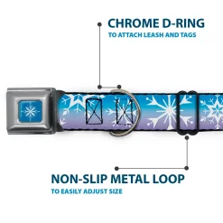 Frozen II Snowflake Full Color Blue/White Seatbelt Buckle Collar - Frozen II Snowflakes Blues/Purples/White