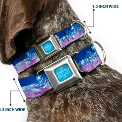 FROZEN Logo Full Color Blues Seatbelt Buckle Collar - Elsa the Snow Queen Poses/Castle & Snowy Mountains Blue-Pink Fade