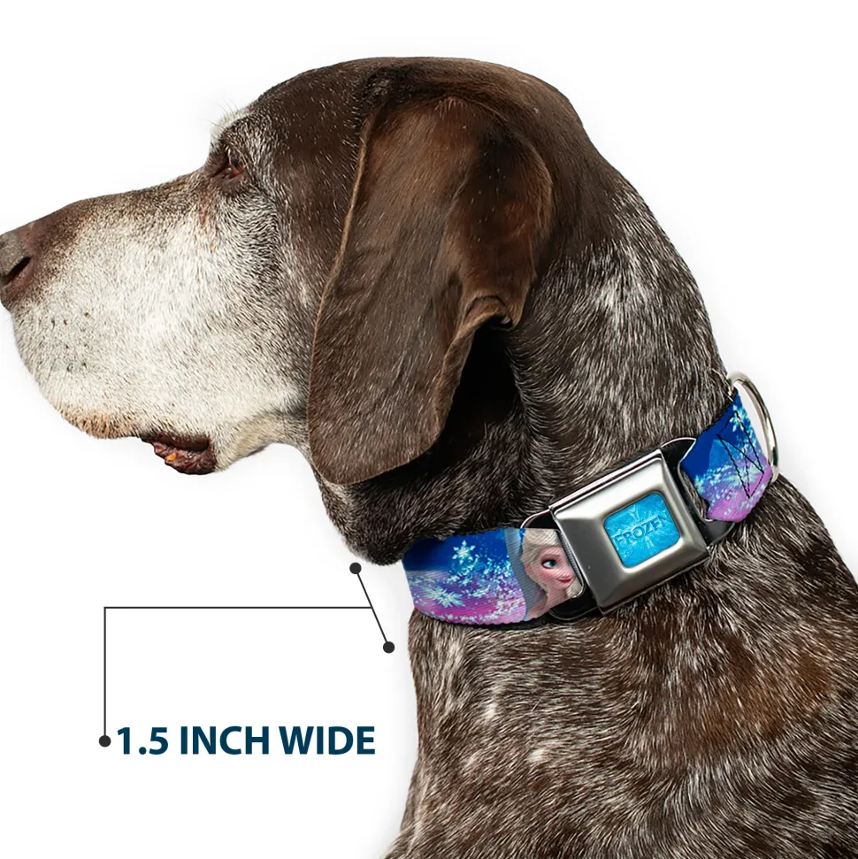 FROZEN Logo Full Color Blues Seatbelt Buckle Collar - Elsa the Snow Queen Poses/Castle & Snowy Mountains Blue-Pink Fade