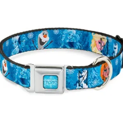 FROZEN Logo Full Color Blues Seatbelt Buckle Collar - Frozen Character Poses Blues