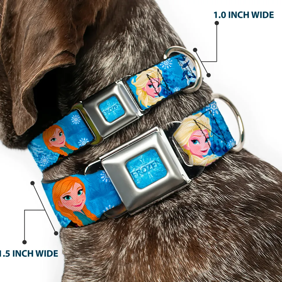 FROZEN Logo Full Color Blues Seatbelt Buckle Collar - Frozen Character Poses Blues