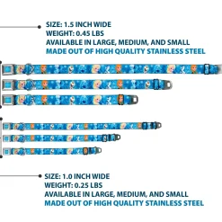 FROZEN Logo Full Color Blues Seatbelt Buckle Collar - Frozen Character Poses Blues