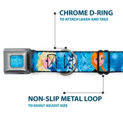 FROZEN Logo Full Color Blues Seatbelt Buckle Collar - Frozen Character Poses Blues